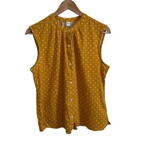 Old Navy Women's Sleeveless Button Front Top Yellow Polka Dot Blouse Size S